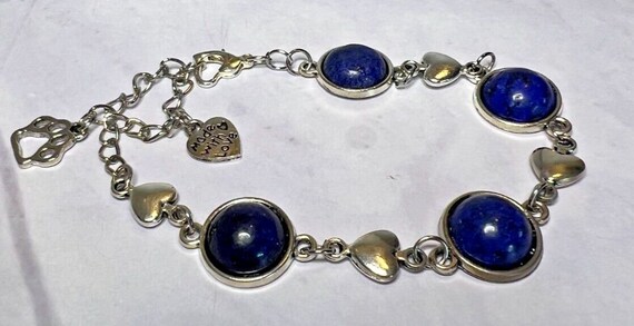 Boho Stackable, Adjustable Silver Bracelet, Lapis… - image 1