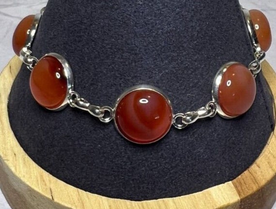 Boho Stackable, Adjustable Silver Bracelet, Orang… - image 2