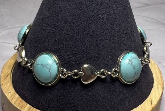 Boho Stackable, Adjustable Silver Bracelet, Turqu… - image 2
