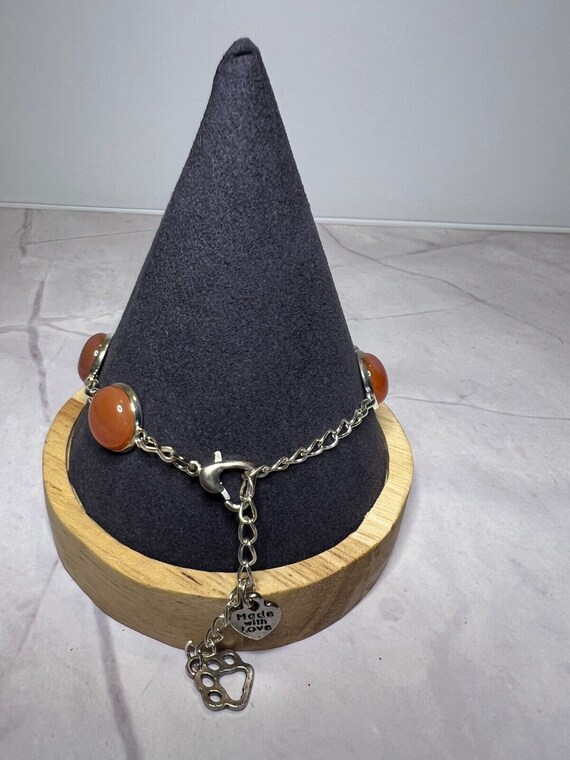 Boho Stackable, Adjustable Silver Bracelet, Orang… - image 3