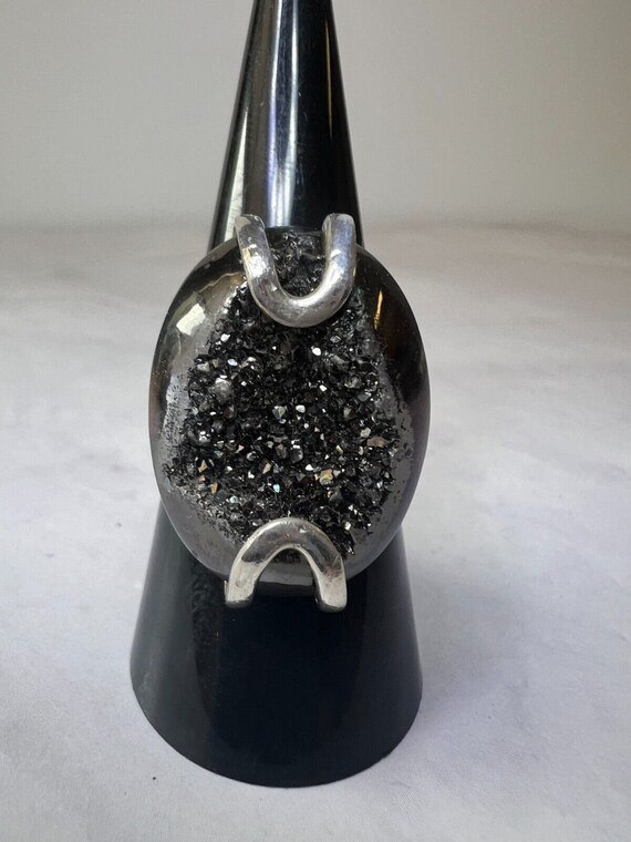 Gorgeous Statement Ring, Black Agate Druzy & Ster… - image 3