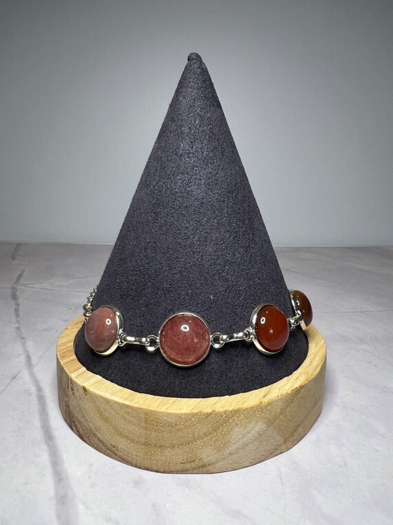 Boho Stackable, Adjustable Silver Bracelet, Red J… - image 7