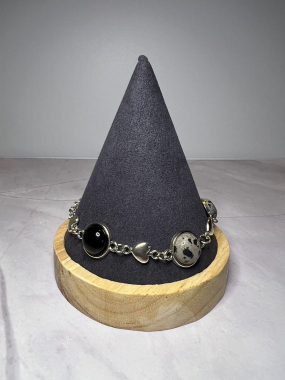 Boho Stackable, Adjustable Silver Bracelet, Onyx … - image 2