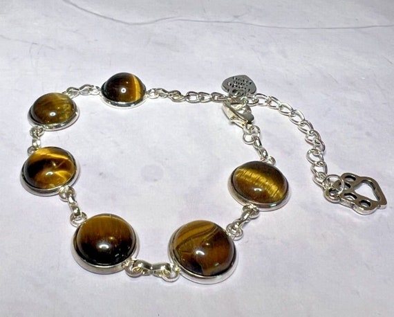 Boho Stackable, Adjustable Silver Bracelet, Tiger… - image 1