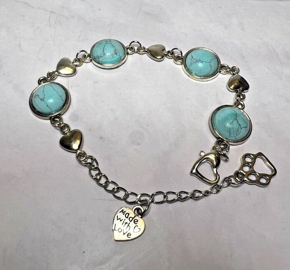 Boho Stackable, Adjustable Silver Bracelet, Turqu… - image 1