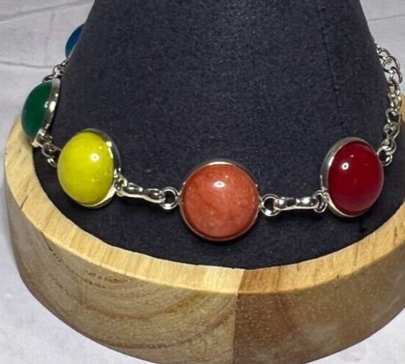 Boho Stackable, Adjustable Silver Bracelet, Chakr… - image 5