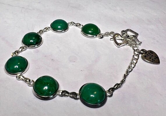 Boho Stackable, Adjustable Silver Bracelet, Green… - image 1