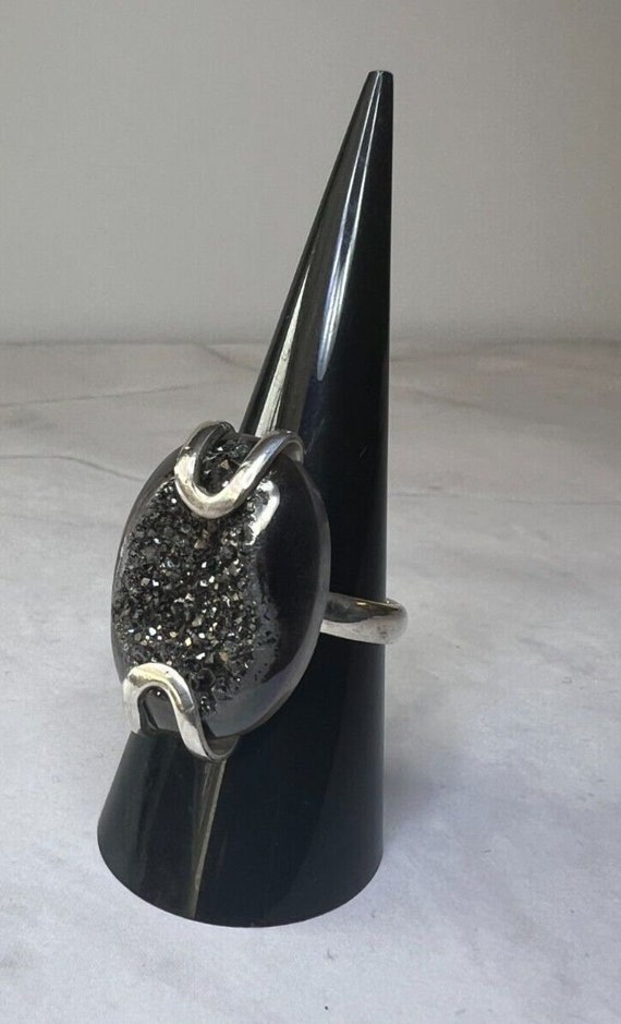 Gorgeous Statement Ring, Black Agate Druzy & Ster… - image 2