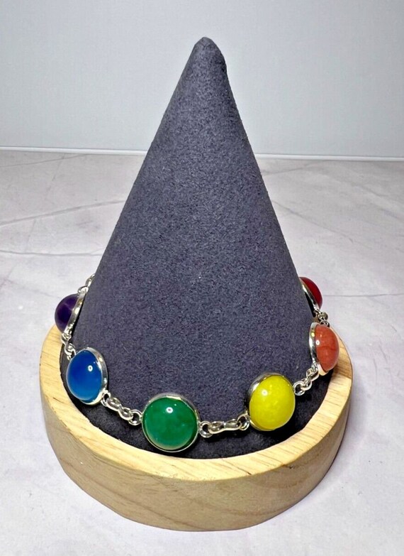 Boho Stackable, Adjustable Silver Bracelet, Chakr… - image 1