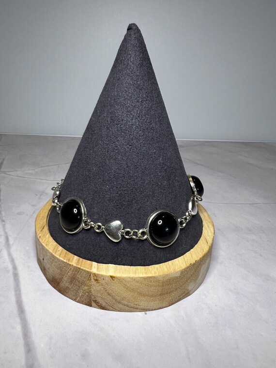 Boho Stackable, Adjustable Silver Bracelet, Black… - image 2