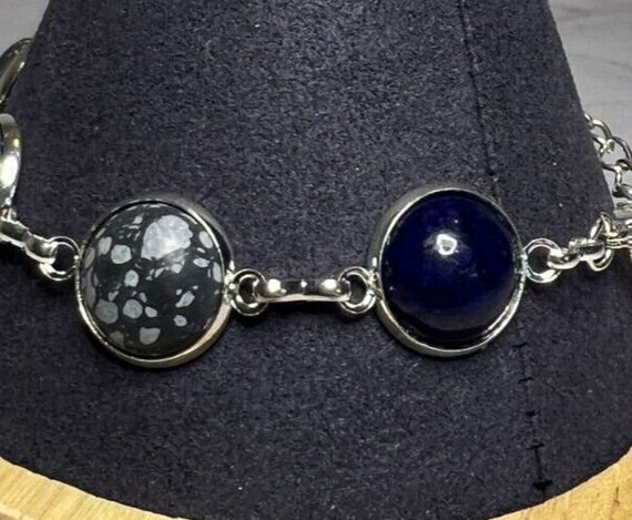 Boho Stackable, Adjustable Silver Bracelet, Jaspe… - image 3