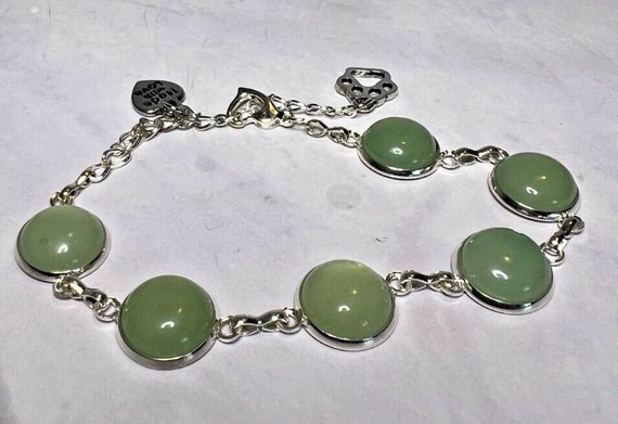 Boho Stackable, Adjustable Silver Bracelet, Green… - image 1
