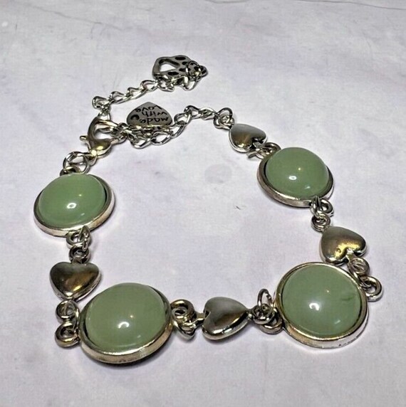 Boho Stackable, Adjustable Silver Bracelet, Green… - image 1