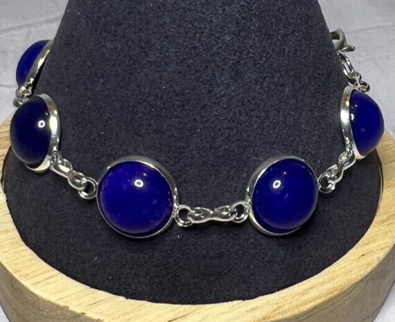 Boho Stackable, Adjustable Silver Bracelet, Lapis… - image 2