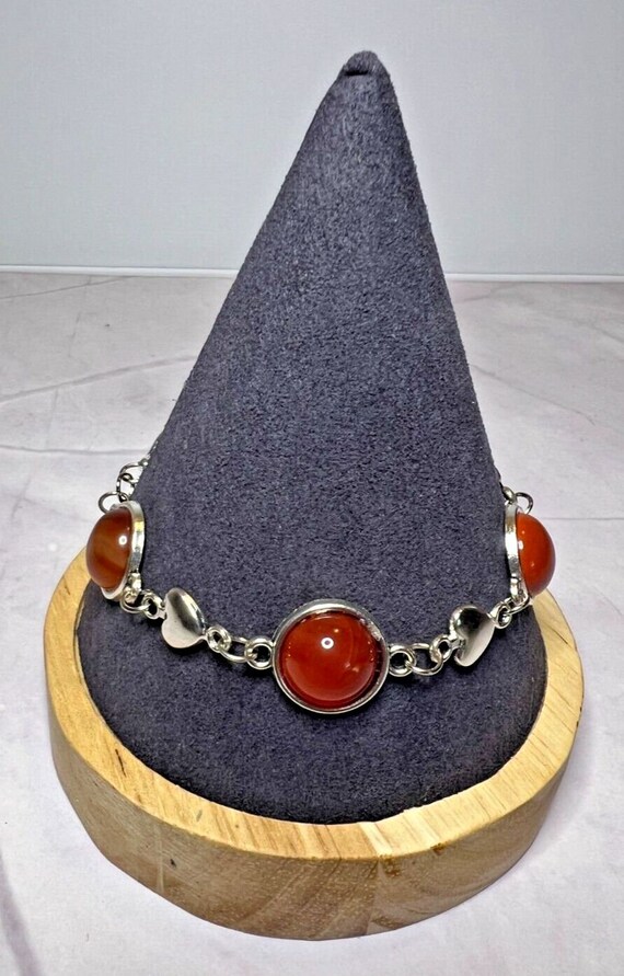 Boho Stackable, Adjustable Silver Bracelet, Orang… - image 1