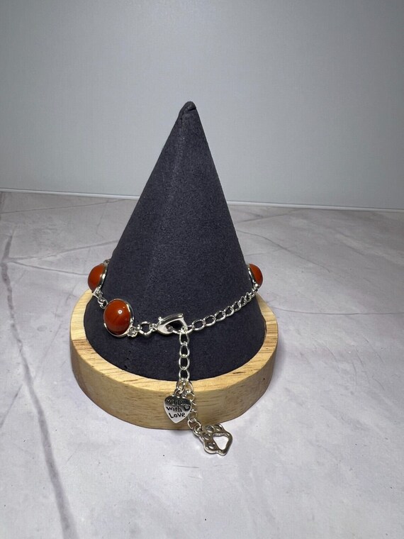 Boho Stackable, Adjustable Silver Bracelet, Red J… - image 3