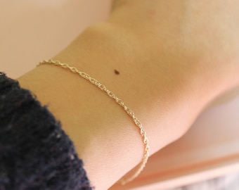 14K Solid Gold Rope Bracelet, 14 Karat Dainty Gold Bracelet, Simple Gold Chain Bracelet, Gold Layering Bracelet, Minimalist Stacking Jewelry