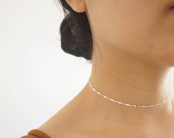 Gargantilla de plata de ley, Gargantilla de cadena simple, Gargantilla de capas de plata, Minimalista