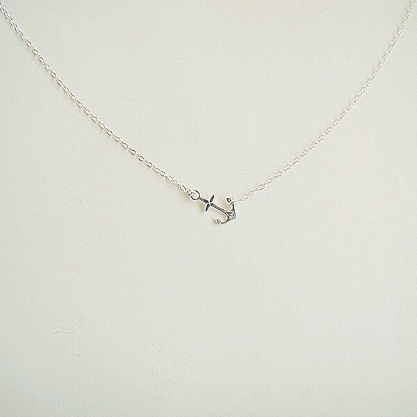 Tiny Sterling Silver Anchor Necklace, Sideways Anchor Necklace, Nautical Necklace, Minimalist, Sterling Silver Layer Necklace