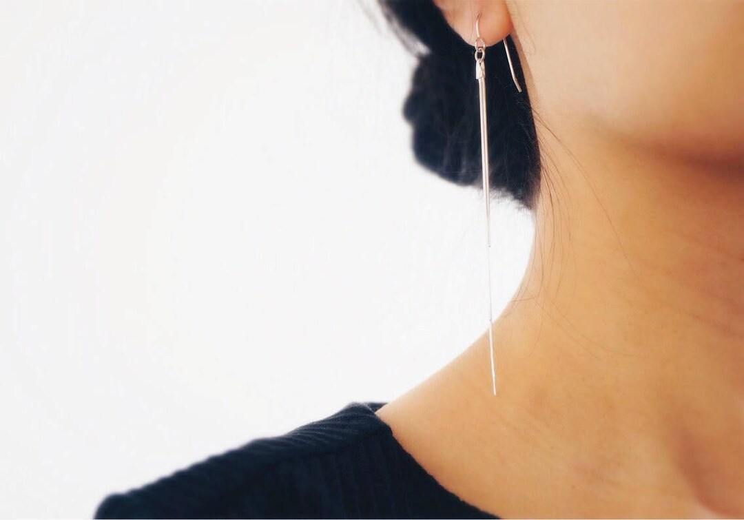 OFURE Classic Long Drop Crystal Tassel Earrings - 925 Sterling Silver Plated Stud Dangle