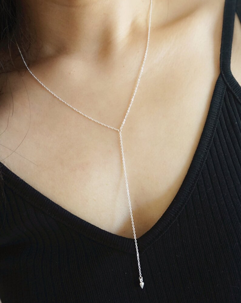 Sterling Silver Lariat Necklace Silver Y Necklace Sterling Etsy
