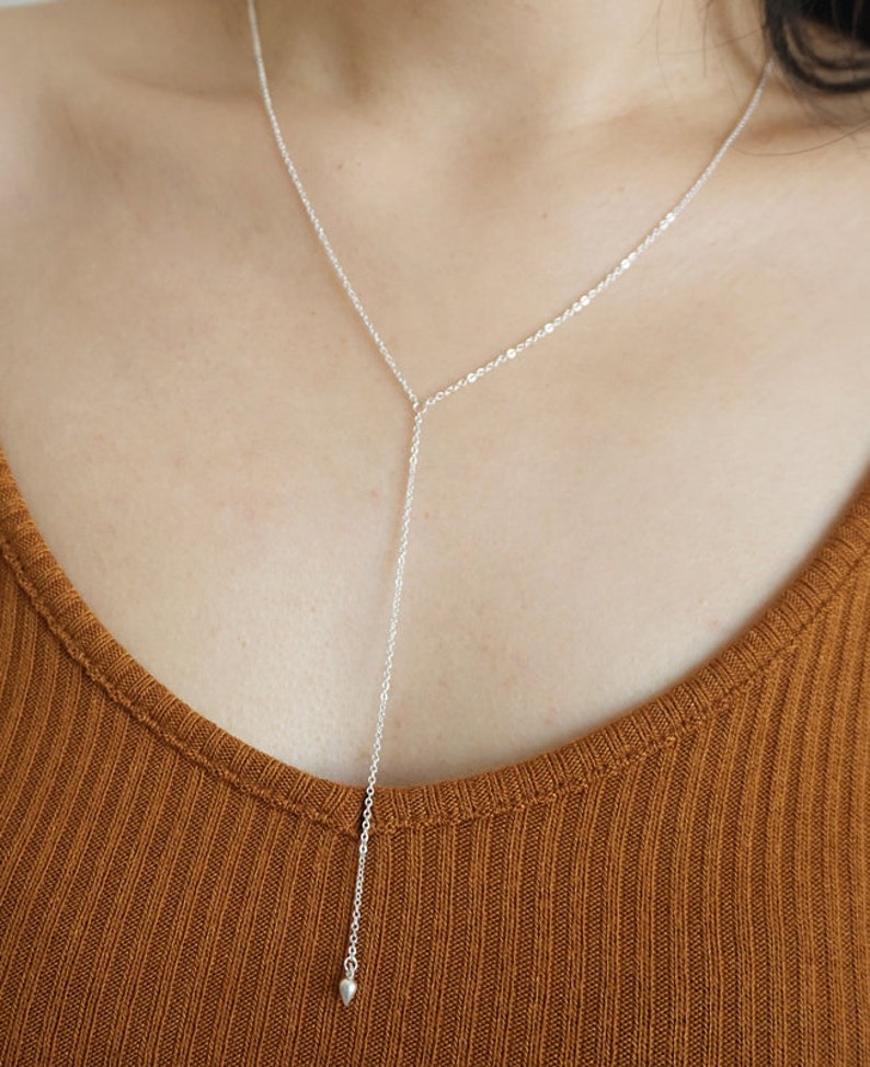 Sterling Silver Lariat Necklace Silver Y Necklace Sterling Etsy