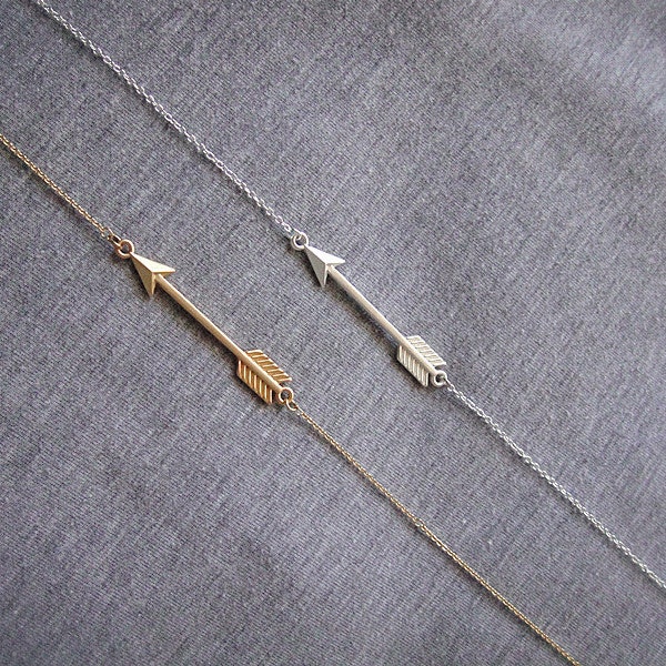 Gold Arrow Necklace, Silver Arrow Necklace, Long Layering Necklace, Cupid's Arrow Necklace, Bar Necklace, Minimalist