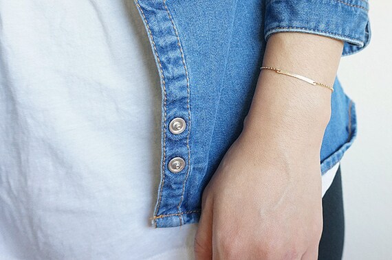 Hammrered Gold Filled Skinny Bar Bracelet Minimalist Gold | Etsy
