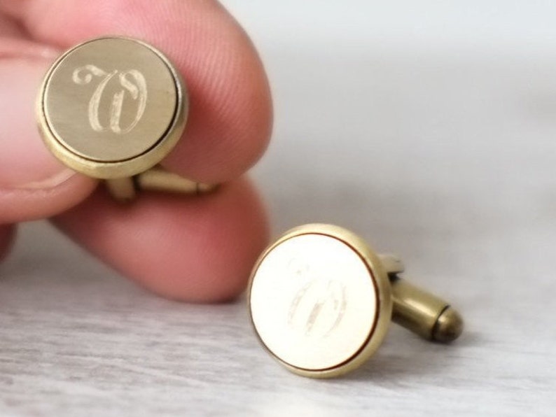 Pair of Engraved Brass Initial Cufflinks image 5