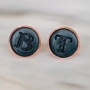 Pair of Handmade Real Leather Initial Cufflinks image 2