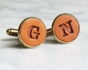 Pair of Personalised Leather Letter Cufflinks