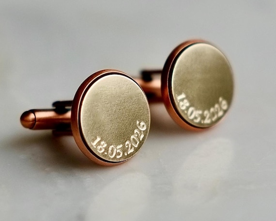Curve engraved bronze and copper cufflinks
