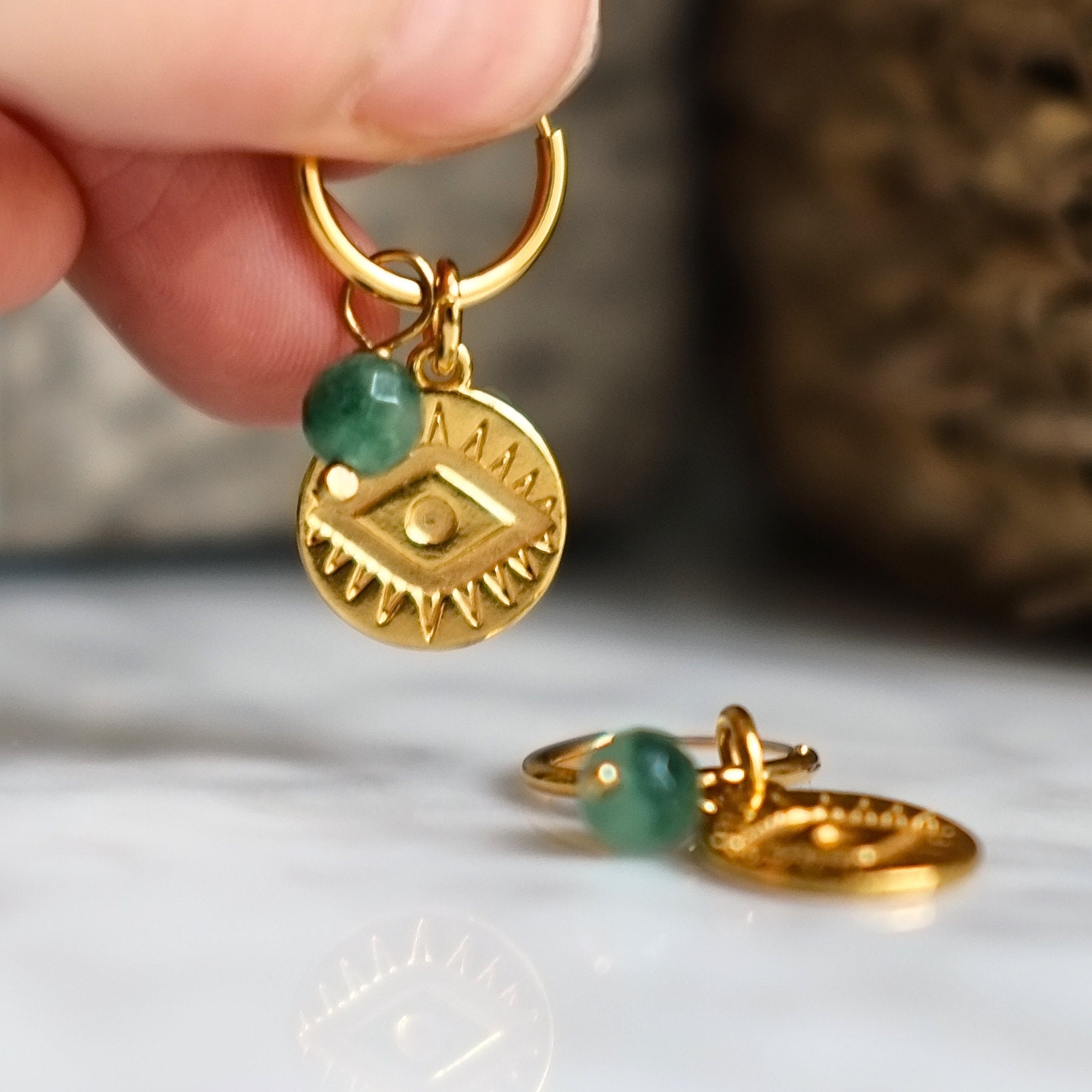 Diamond & Spinel 18k Gold Evil Eye Drop Earrings