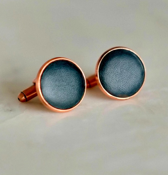 Secret message copper and real leather cufflinks