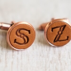 Pair of Handmade Real Leather Initial Cufflinks image 4