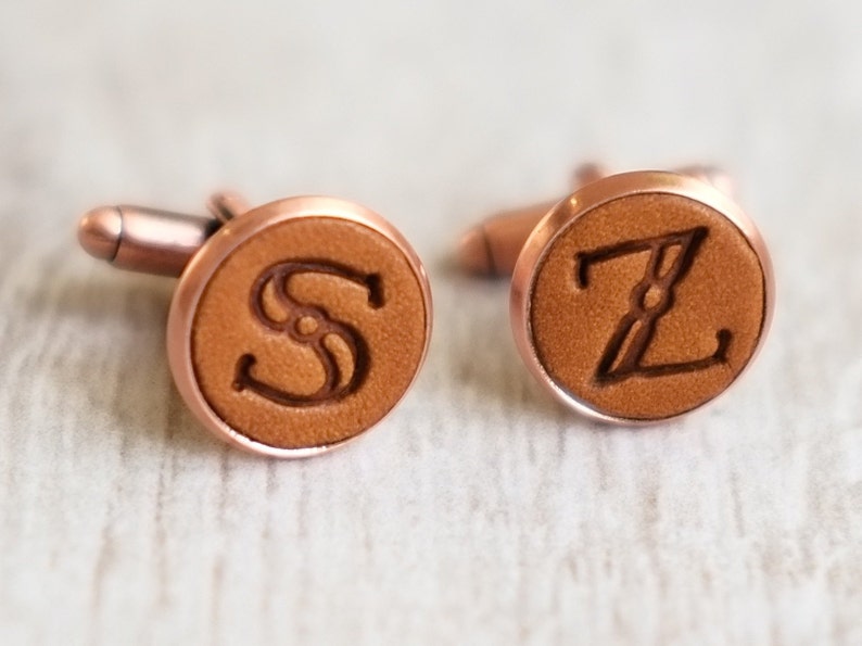 Pair of Handmade Real Leather Initial Cufflinks image 4