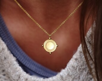 Gold coin necklace and earrings