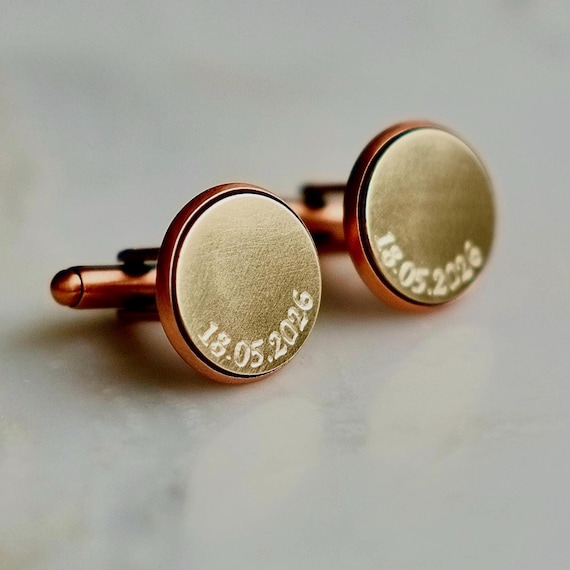 Curve engraved bronze and copper cufflinks