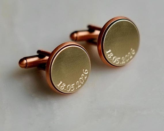 Curve engraved bronze and copper cufflinks