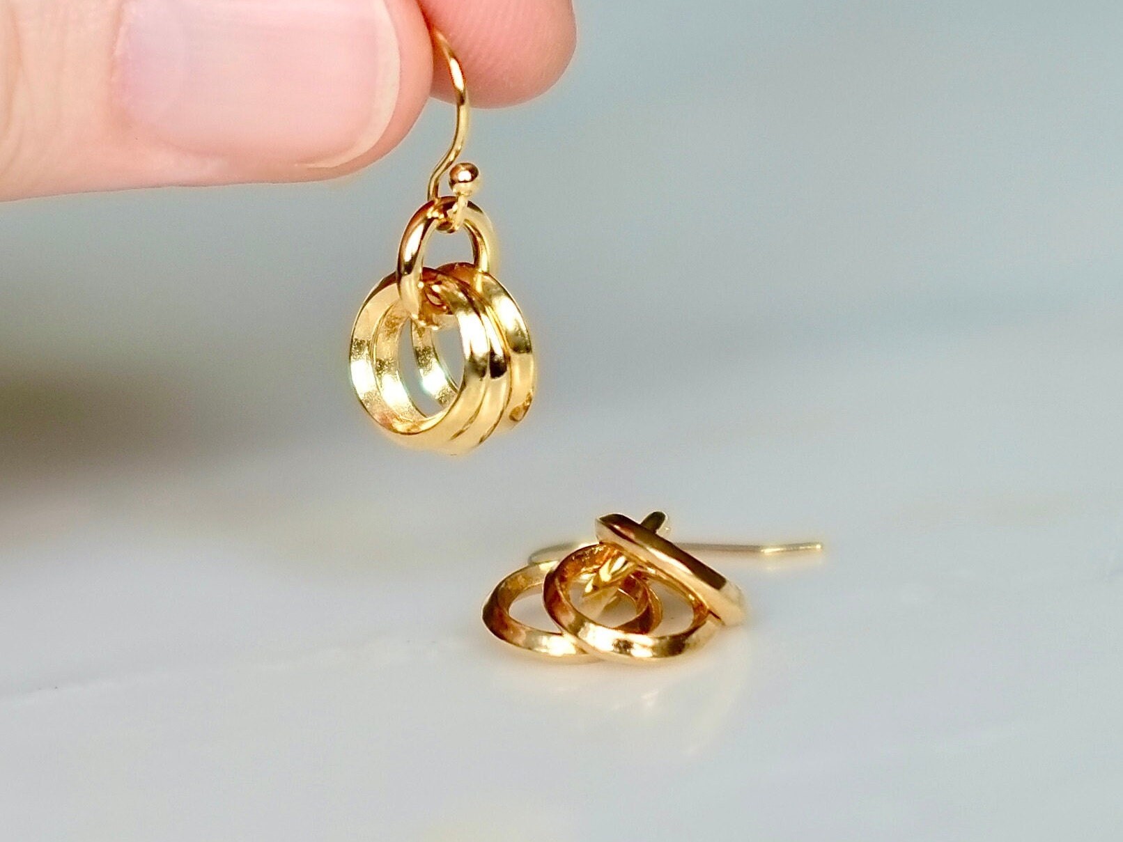 Gold Circle Cluster Drop Earrings