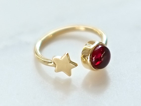 Adjustable Gold Star and Birthstone Ring
