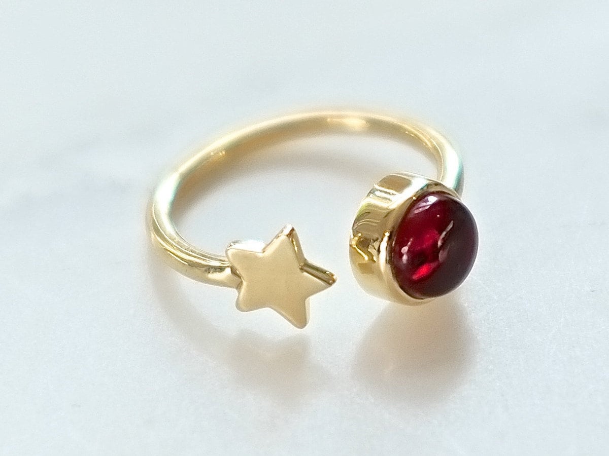 Adjustable Gold Star & Birthstone Ring