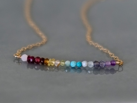 tiny Rainbow real gemstone necklace