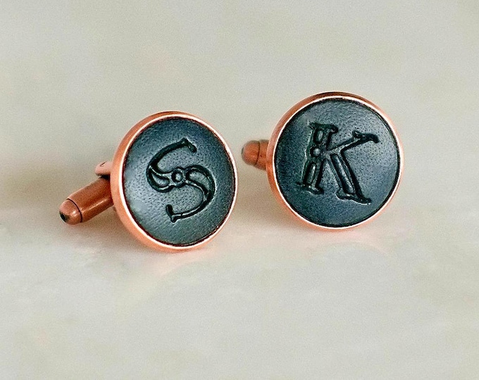 Pair of Handmade Real Leather Initial Cufflinks