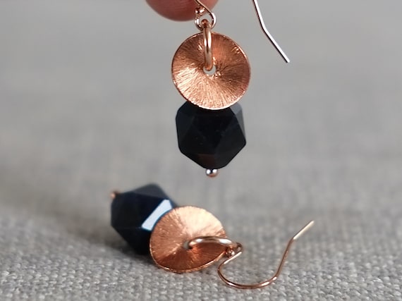 Copper disc and Blue Kyanite Earrings