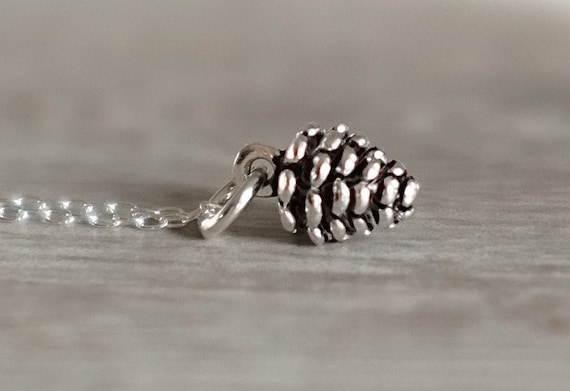 Silver Pine Cone charm and Birthstone Necklace