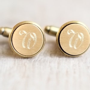 Pair of Engraved Brass Initial Cufflinks image 1