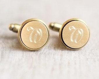 Pair of Engraved Brass Initial Cufflinks