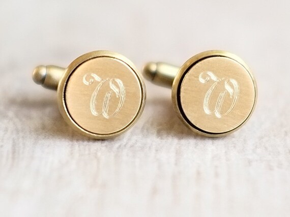 Pair of Engraved Brass Initial Cufflinks