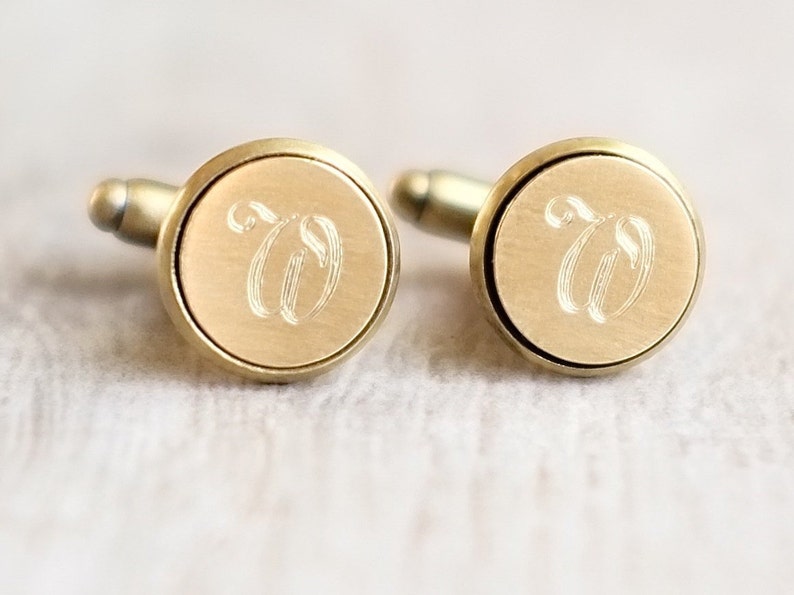 Pair of Engraved Brass Initial Cufflinks image 1